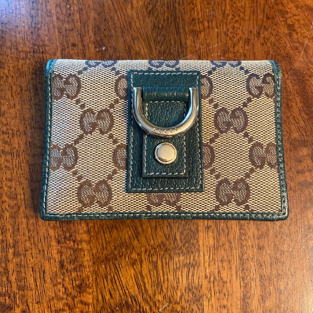 Gucci GG Abbey Card Case Mini Wallet | Green Leather Trim | EUC